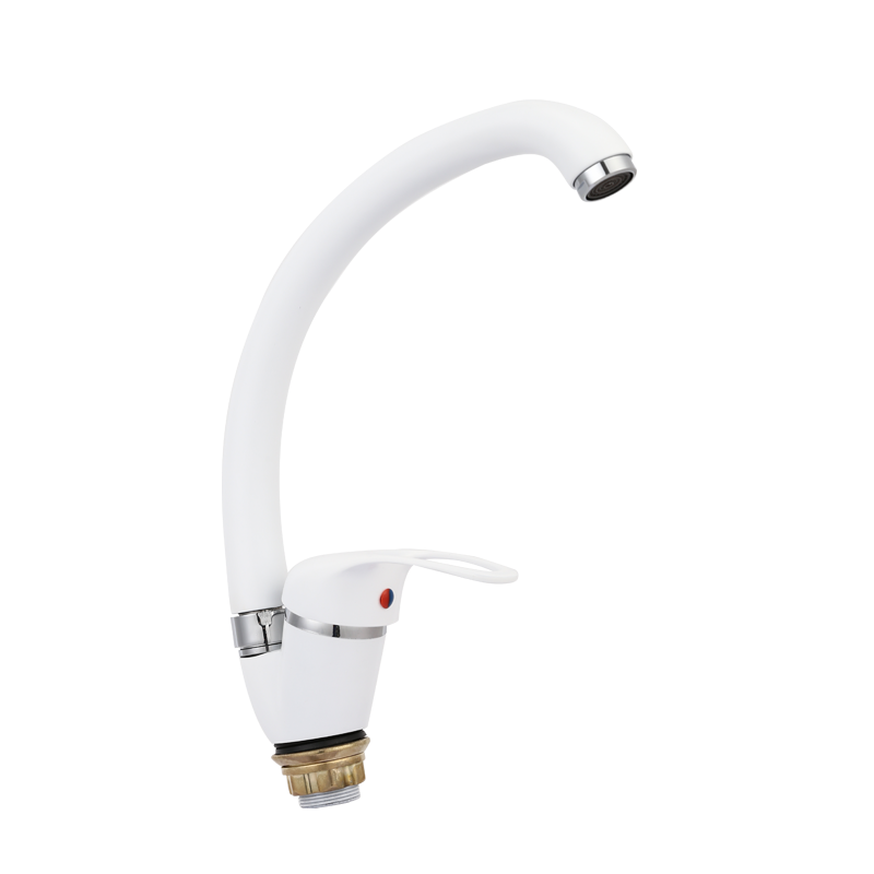 TY2015 deck mounted white painting single handle zinc  kitchen mixer with foot